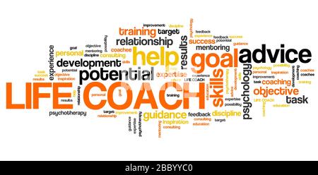 Life coach - collage di parole di formazione per lo sviluppo personale. Foto Stock