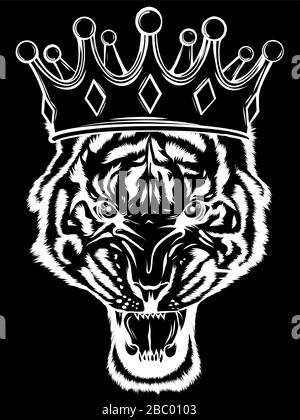tiger con corona in sfondo nero illustrazione Illustrazione Vettoriale