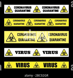 Segno vettore di bandiera di quarantena di coronavirus. Covid-19 pandemia. Pericolo di infezione da virus. Illustrazione Vettoriale