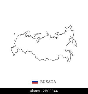 Russia, Russia, Russia, linea di mappa, lineare sottile vettore. Russia, Federazione Russa semplice mappa e bandiera. Illustrazione Vettoriale