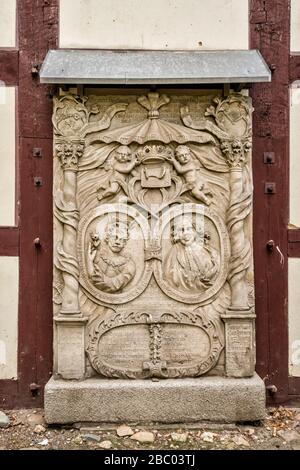 Lapide con iscrizioni in lingua tedesca, Friedenskirche, 17th secolo, Chiesa evangelica-Augusta, a Jawor, bassa Slesia, Polonia Foto Stock