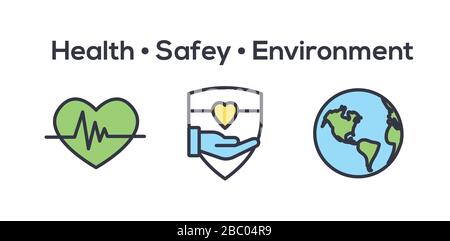 Health Safety and Environment Icon Set w Medical, safety, and leaves Icons (Icona sicurezza e ambiente per la salute con icone mediche, di Illustrazione Vettoriale