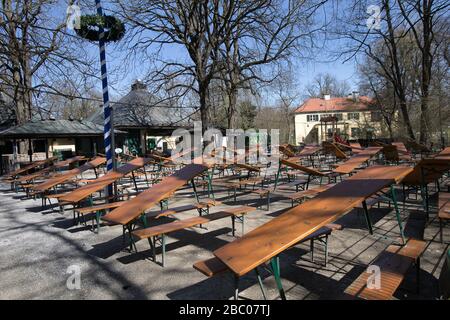 La birreria all'aperto Seehaus nel Giardino Inglese è chiusa a causa della crisi di Corona. [traduzione automatica] Foto Stock