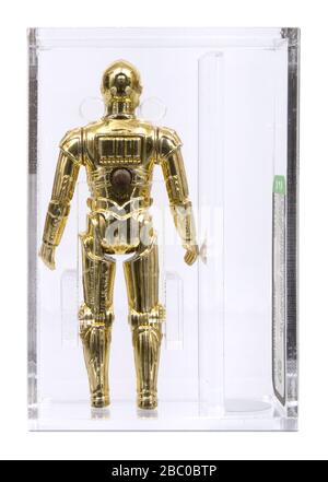 1977 Vintage Kenner Star Wars Loose C-3PO Action Figure AFA 80 vicino Mint Made in Hong Kong Foto Stock