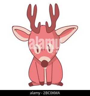 Rosa kawaii cartone animato seduto cervo animale illustrazione. Cute femmina doe con antler. Stile disegnato a mano da bambino. Per il baby vivaio decorazione, boho bambini moda Illustrazione Vettoriale