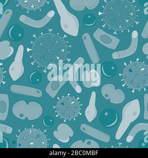 Virus batterico e germi cellule di microrganismi inversione verde immagine vettoriale del pattern senza giunture Illustrazione Vettoriale