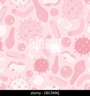 Virus batterico e germi cellule di microrganismi inversione verde immagine vettoriale del pattern senza giunture Illustrazione Vettoriale