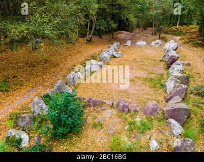 IL GIARDINO DEI MONACI, MONUMENTO MEGALITICO, LA SUA FUNZIONE RIMANE ANCORA SCONOSCIUTA, NEANT SUR YVEL (35), BRETAGNA, FRANCIA Foto Stock