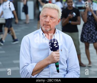 Eurosport TV-Presenter Boris Becker durante il torneo di tennis Australian Open 2020, Melbourne Park, Melbourne, Victoria, Australia. Foto Stock