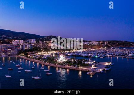 Luftaufnahme, Spanien, Balearen, Mallorca, Portals Nous, Luxusyachthafen Puerto Portals, Foto Stock