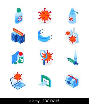 Malattia del coronavirus - insieme delle icone isometriche moderne Illustrazione Vettoriale