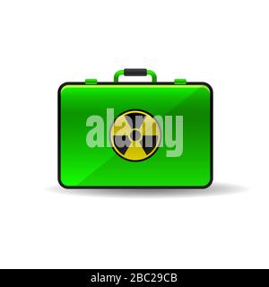 Valigia con emblema radioattivo icona di potenza pericolo verde giallo nero Illustrazione Vettoriale