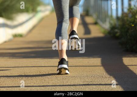 Vista posteriore di corridore donna gambe correre in un parco una giornata di sole Foto Stock