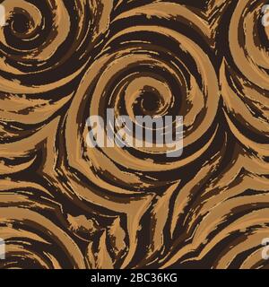 Trama vettoriale uniforme di spirali e linee tratteggiate di arancione su sfondo scuro. Imitazione di acquerello. Tratti di pennello. Spirale Fibonacci Illustrazione Vettoriale