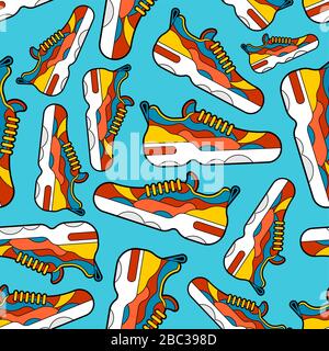 Modello sneaker senza cuciture. Sneakers sfondo. Scarpe sportive texture. Ornamento vettoriale Illustrazione Vettoriale