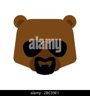 Fresco orso con occhiali e barba di capra. Illustrazione vettoriale della faccia Grizzly Illustrazione Vettoriale