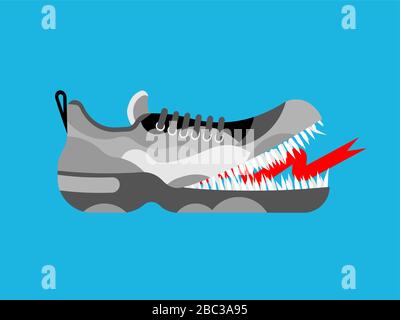 Mostro sneaker toothy. Sneakers con denti. Arrabbiato affamato scarpe sportive vettore illustrazione Illustrazione Vettoriale