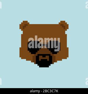 Cool Bear pixel art. Grizzly faccia 8 bit. Illustrazione vettoriale di Beast Head Pixelate Illustrazione Vettoriale