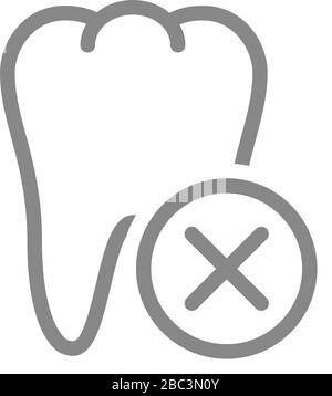 Dente con icona della linea del segno di spunta. Simbolo dell'organo interno malato Illustrazione Vettoriale