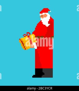 Babbo Natale pixel art. Divertente Natale 8 bit. 8 bit di Natale. Pixelate nuovo anno Illustrazione Vettoriale