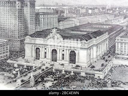 Una vecchia vignetta del Grand Central Terminal e dell'area circostante a New York City Foto Stock