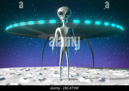 Alieni, extraterrestri, astronave - 3D rendering Foto Stock