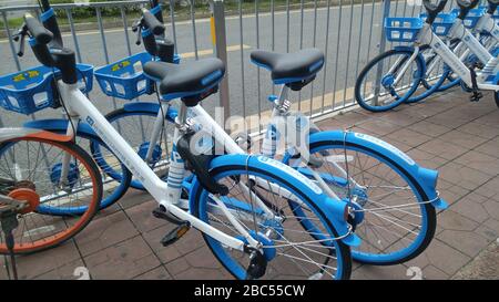 Shenzhen, Cina: Nuovo Ciao biciclette sulla strada, si può guidare senza un deposito Foto Stock