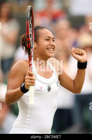 Heather Watson della Gran Bretagna celebra la vittoria su Jamie Lee Hampton degli Stati Uniti Foto Stock