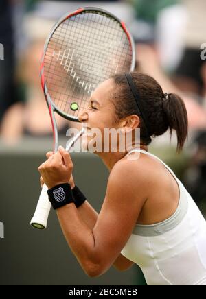 Heather Watson della Gran Bretagna celebra la vittoria su Jamie Lee Hampton degli Stati Uniti Foto Stock