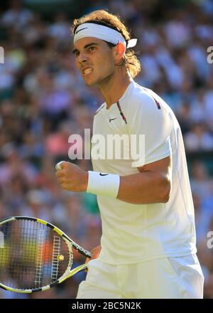 Rafael Nadal in Spagna celebra un punto contro Lukas Rosol, Repubblica Ceca Foto Stock