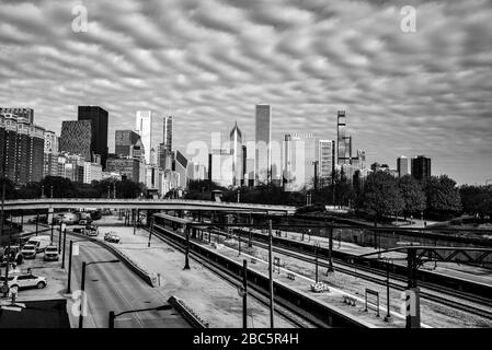 Vista del centro di Chicago, la terza città più popolata degli Stati Uniti. Foto Stock