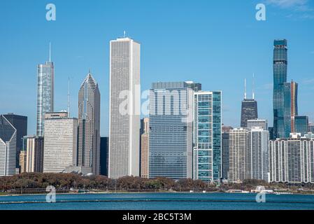 Vista del centro di Chicago, la terza città più popolata degli Stati Uniti. Foto Stock