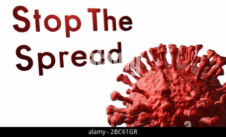 Stop the spread, illustrazione del modello cellulare di Coronavirus, pandemia di Coronavirus Covid-19, rappresentazione 3D, concettuale Foto Stock