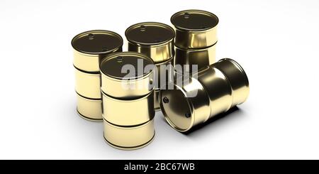 Olio barili colore oro isolato su sfondo bianco. Concetto industriale di energia del combustibile grezzo. figura 3d Foto Stock