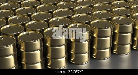 Petrolio barili oro colore sfondo. Concetto industriale di energia del combustibile grezzo. figura 3d Foto Stock