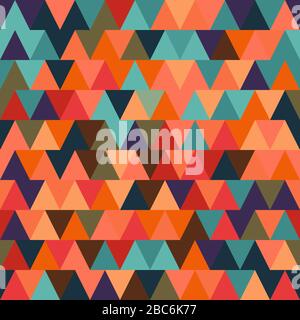 Motivo geometrico senza cuciture con triangoli multicolore. Colori casuali moderni per tessuti, imballaggi, stampa di carta, sfondi e texture semplici Illustrazione Vettoriale