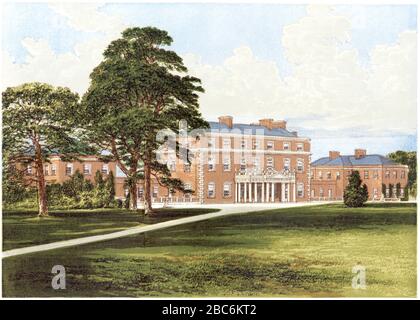 Un'illustrazione colorata di Trafalgar House (Trafalgar Park) vicino a Salisbury, Wiltshire scannerizzato ad alta risoluzione da un libro stampato nel 1870. Foto Stock