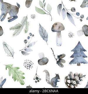 design forestale, motivo floreale senza cuciture, sfondo foglia. Ornamento di piante Foto Stock