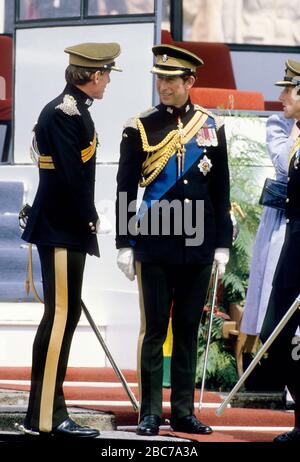 HRH Prince of Wales, Prince Charles come Colonnello in capo, 5th Royal Inniskilling Dragoon Guards, Tidworth, Inghilterra 12th Giugno 1985 Foto Stock