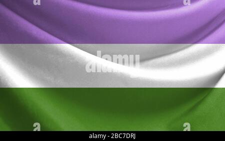 Bandiera realistica di orgoglio genderqueer sulla superficie ondulata di tessuto Foto Stock