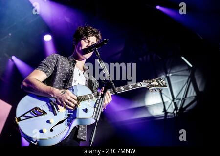 Skanderborg, Danimarca. 09th, agosto 2018. La cantante e cantautrice canadese Shawn Mendes si esibisce in un concerto dal vivo durante il festival musicale danese SmukFest 2018. (Photo credit: Gonzales Photo - Lasse Lagoni). Foto Stock