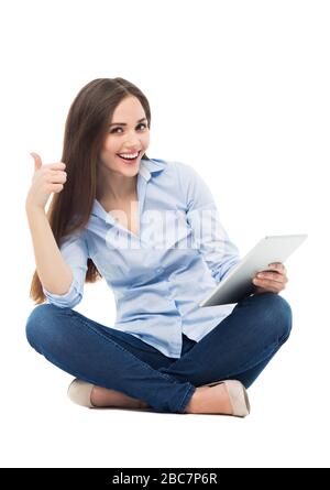 Donna seduta con notebook Foto Stock