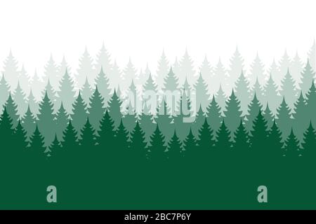 Sfondo di foresta, natura, paesaggio. Evergreen alberi di conifere. Pino, abete, albero di natale. Vettore di Silhouette Illustrazione Vettoriale