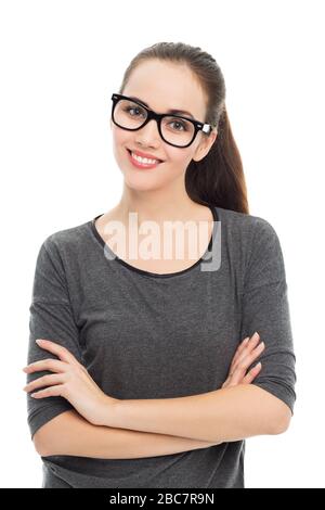 Bella donna che indossa gli occhiali Foto Stock