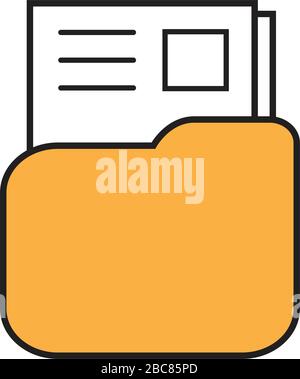icona della cartella con timbro e documento di testo isolato in bianco Illustrazione Vettoriale