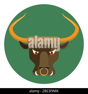 Fumetto arrabbiato bull in Circle icona isolato su sfondo bianco. Illustrazione Vettoriale