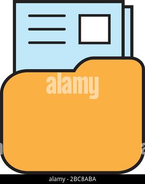 Cartella documenti con timbro e icona di testo isolati in bianco Illustrazione Vettoriale
