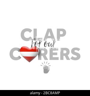 Clap per i caregers messaggio con la bandiera del cuore dell'Austria. Rappresentazione 3D Foto Stock