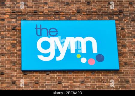 The Gym Group, British low cost Member gym - logo esterno / segnaletica - Londra Foto Stock