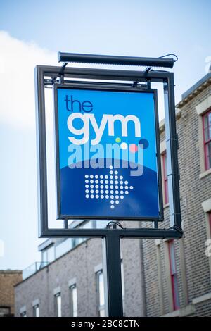 The Gym Group, British low cost Member gym - logo esterno / segnaletica - Londra Foto Stock